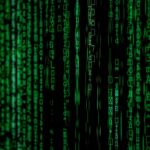 Abstract green matrix code background with binary style.